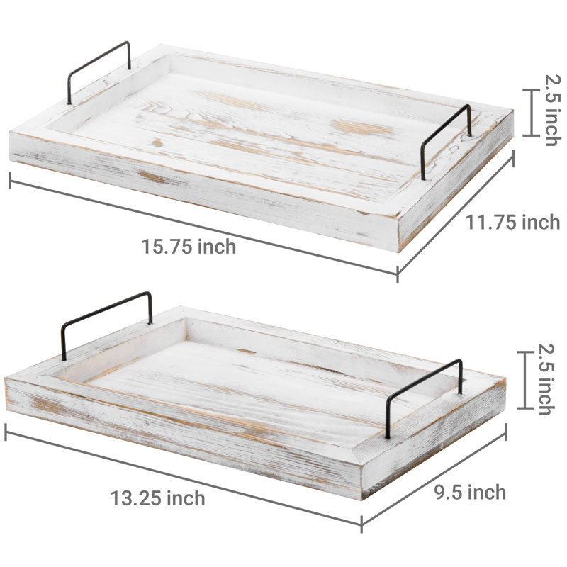 2 Piece Ottoman/Coffee Table Serving Tray Set, White