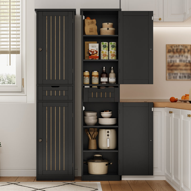 Tall Kitchen Pantry Cabinet With 2 Doors, Black