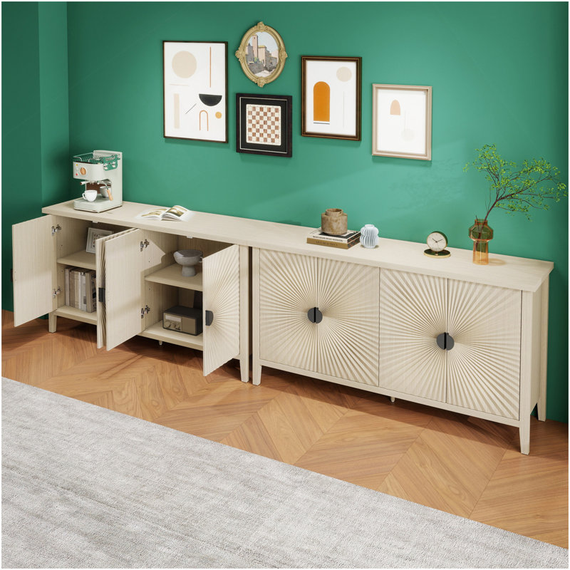 Buffet à 4 portes, buffet sculpté avec rangement, armoire à café moderne avec tablette réglable pour le salon, la salle à manger et la cuisine