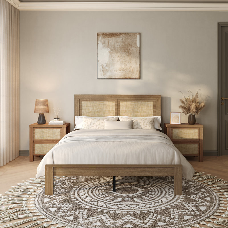 Ensemble de chambre à coucher 3 pièces Retro Minimalisme, Grand lit, Marron foncé