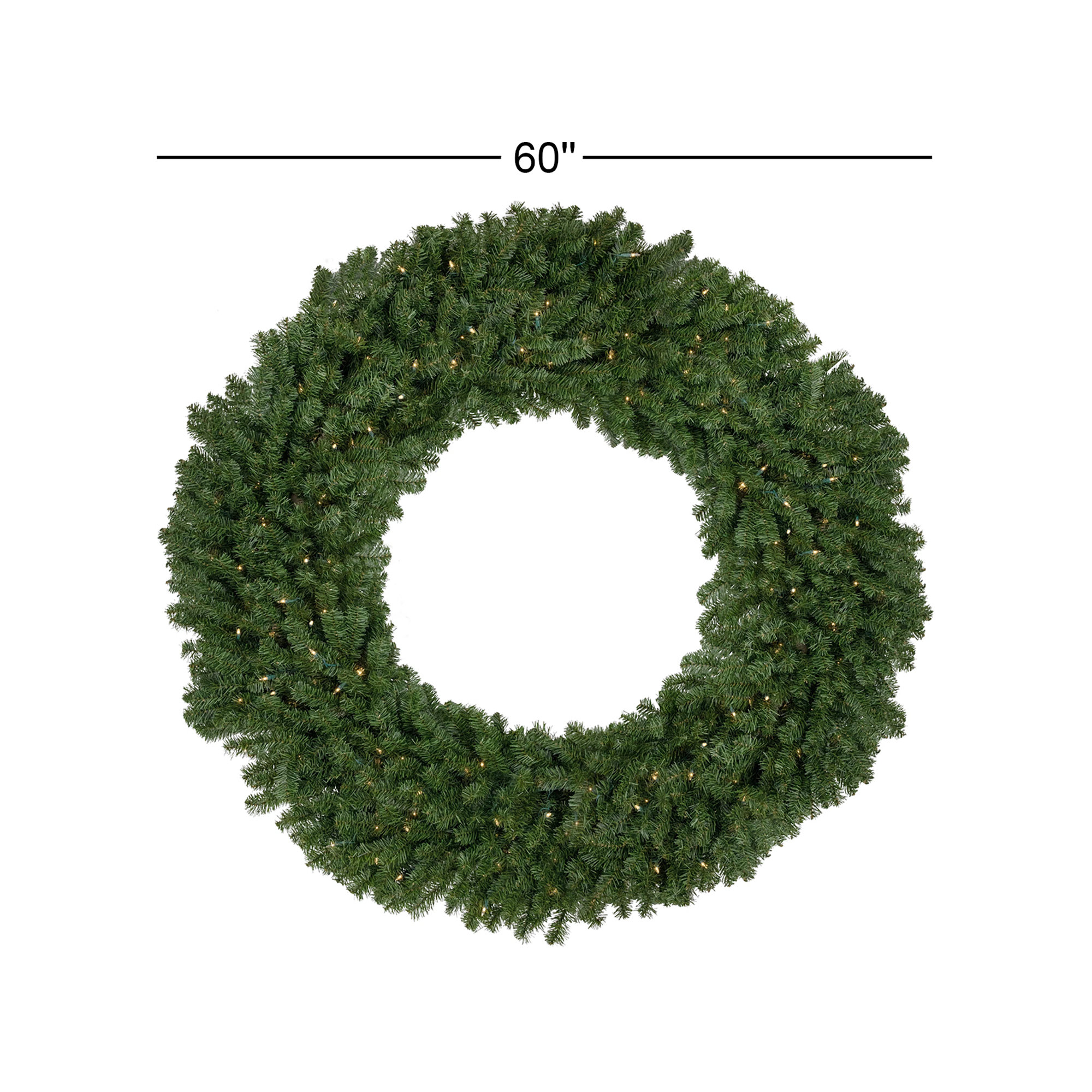 5' Pre-Lit Commercial Canadian Pine Artificial Christmas Wreath, Clear/White