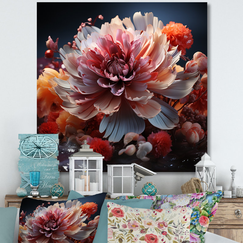 Peony Petal Poetry II - pivoines, décoration murale, H 24 po x l 24 po x P 1 po, Toile tendue
