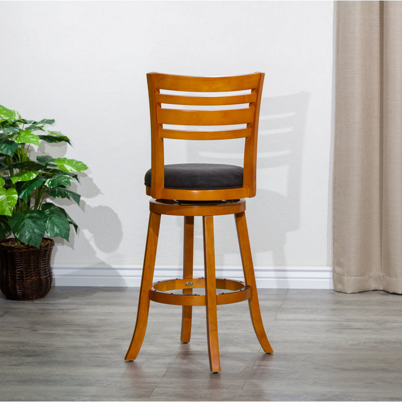 30" Bar Height Slat Back Swivel Stool, Charcoal Fabric Seat, Natural