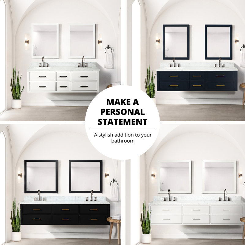 Meuble-lavabo double bleu avec plateau en marbre de culture et 36 po Miroirs - quartz l 80 x P 22 à fermeture en douceur