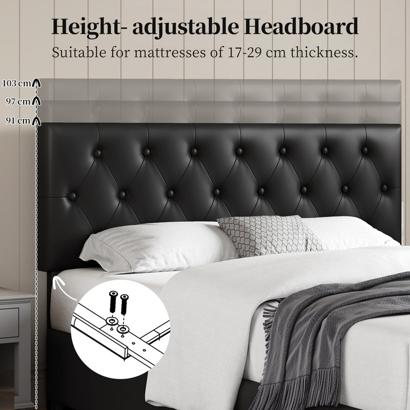 Upholstered Bed Frame with Drawer Storage, Kingsize (5'), Black