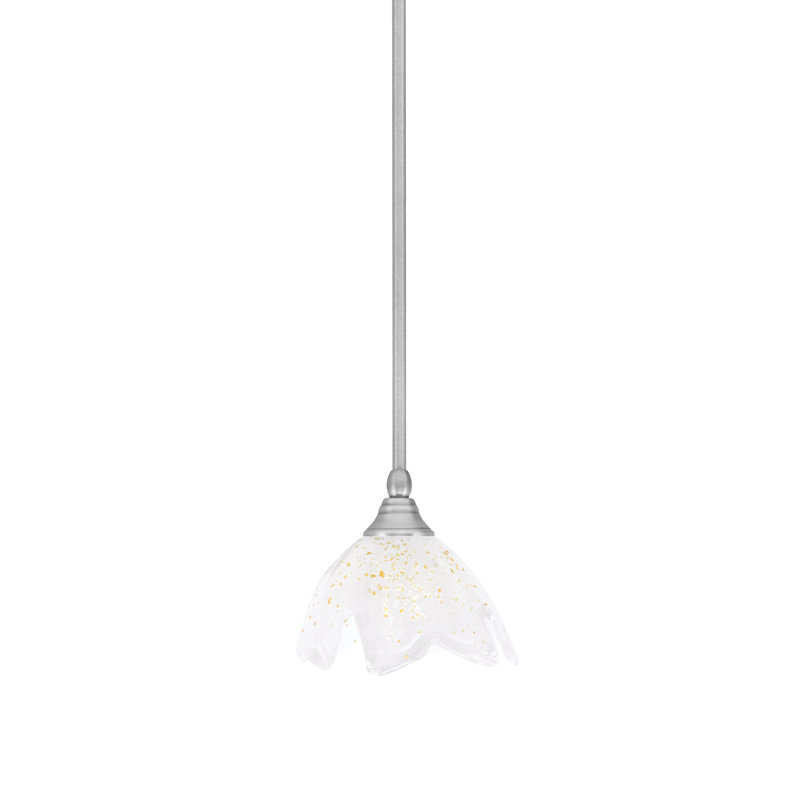 Stem Hung Mini Pendant With 7" Gold Ice Glass, Brushed Nickel