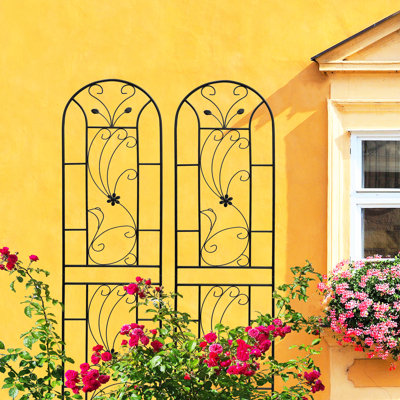 Metal Garden Trellis 86.7"X19.7" Rustproof Black, Peacock Style For Jasmine Plants Support Design Rose Growth