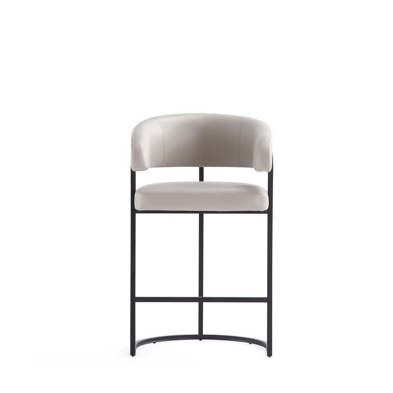 Benfeito Modern Vegan Leather Upholstered Metal Counter Stool in Light Grey, 3, Counter Stool 26.8",  Light Gray