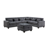 115"W Gray Chenille Sectional Sofa With Adjustable Backrest