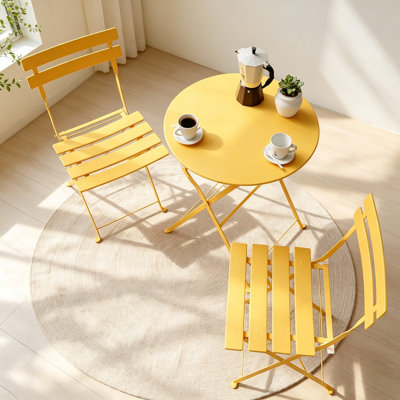 3-Piece Weather-Resistant Steel Folding Bistro Set with Round Table and 2 Chairs for Patio & Balcony