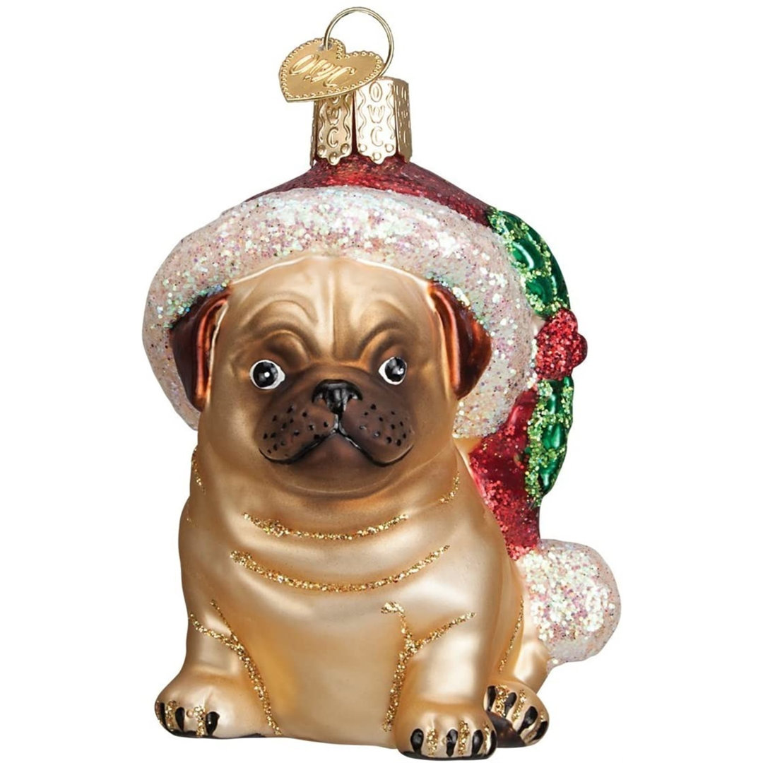 Holly Hat Pug Hanging Figurine Ornament Old World Christmas