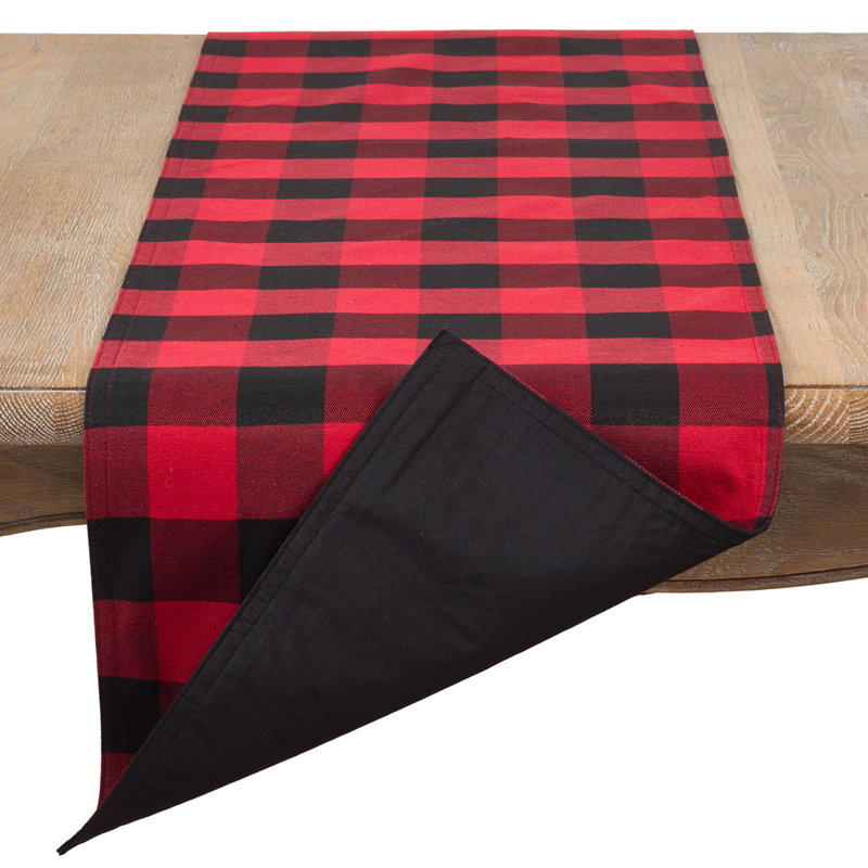 Red Buffalo Plaid Collection Classic Checked Cotton Blend Table Runner, 16" D x 108" L