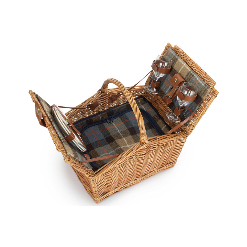 2 Person Wicker Fitted Picnic Hamper, Light Steamed
