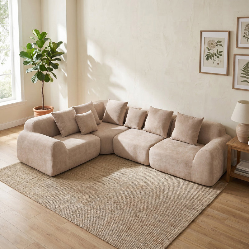 Canapé modulaire en forme de L de 116,16 po, canapé modulaire compressé de style minimaliste moderne en velours, canapé modulaire pour salon, chambre à coucher