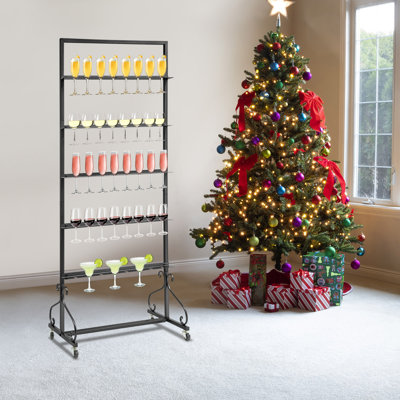 5 Tiers Exquisite 40 Champagne Wine Glass Display Rack With 4 Wheels by Lark Manor