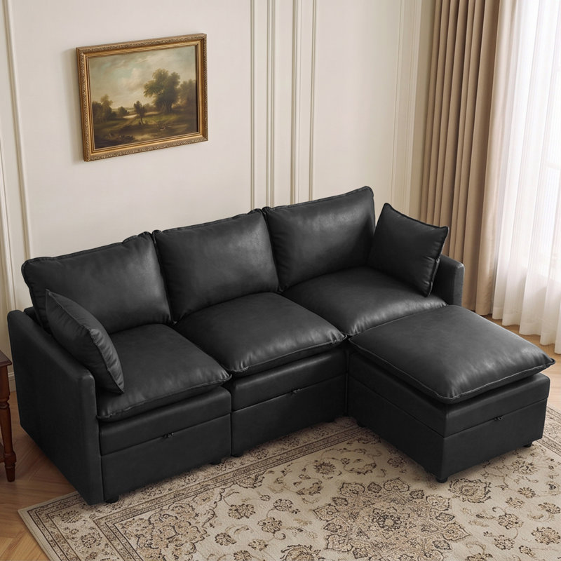 Canapé modulaire en L 80,3 po avec rangement, Pu-black