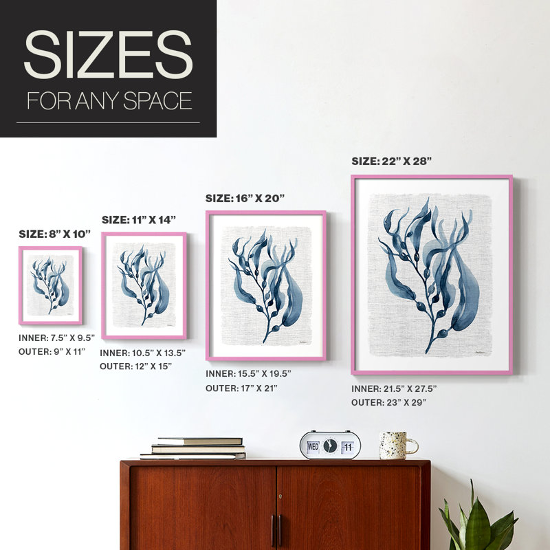 Reproduction encadrée bleu marine de varech I - bois massif, H 21 po x l 17 po, Rose