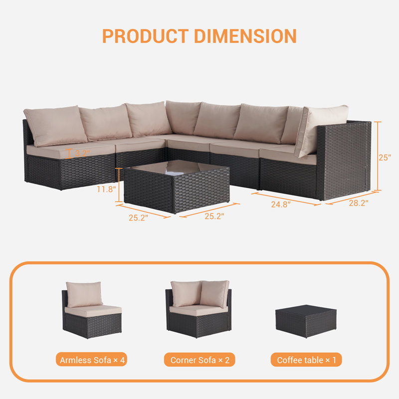 Ensemble de conversation pour 6 personnes, Brun, Sable