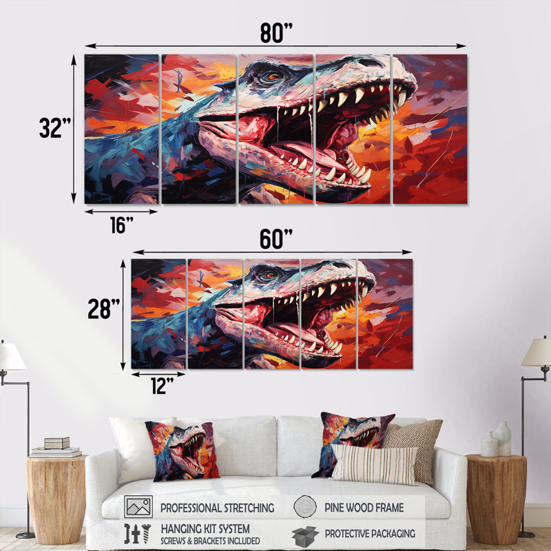 Popart Trex Dinosaur II - Dinosaure, ensemble de 5 décorations murales, H 28 po x l 60 po