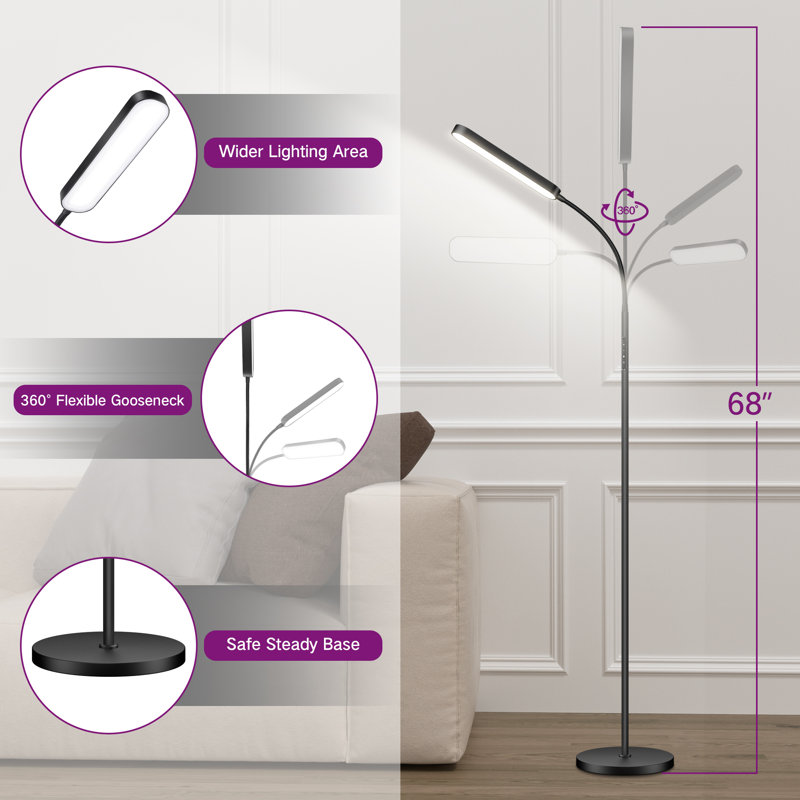 Dwayne 68.5'' Dimmable LED Task/Reading Floor Lamp with Remote & Touch Control, Black