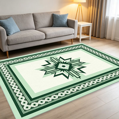 Tapis Southwestern Tribal Star vert pour le salon, doux et confortable, convient à toutes les saisons, facile à entretenir, tapis de sol intérieur lavable à la machine, sous la ferme pour table, salle à manger, bureau, balcon, patio