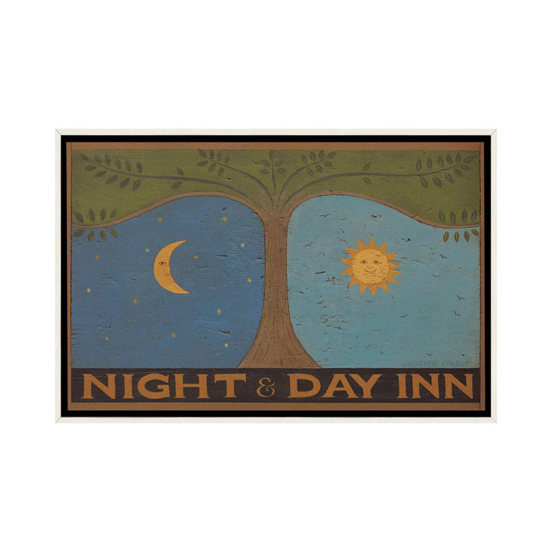 Night and Day Inn - reproduction d'art murale encadrée, H 18 po x l 26 po, Reproduction encadrée sans passe-partout