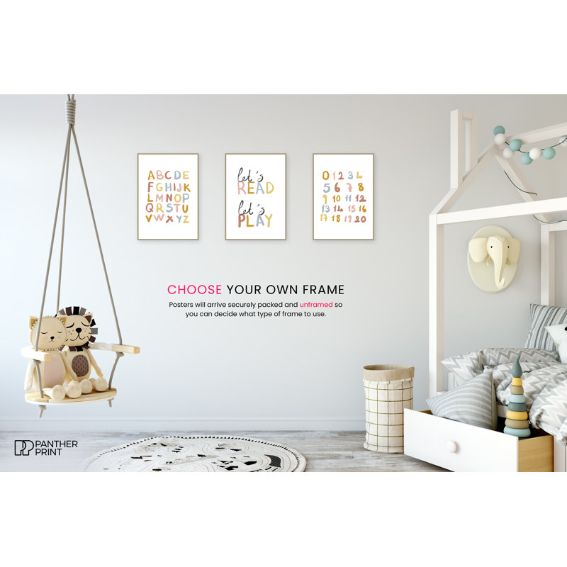 Let's Read, Let's Play Alphabet, And Numbers - 3 Piece No Frame Print Set, 29.7cm H x 21cm W