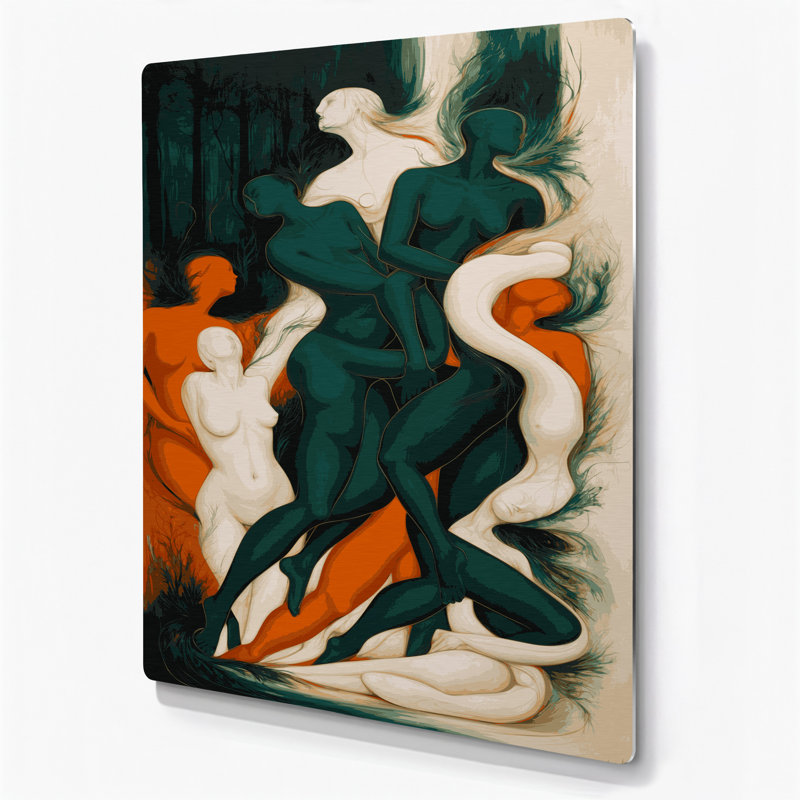 Abstrait art figuratif vert en métal 70, H 12 po x l 18 po