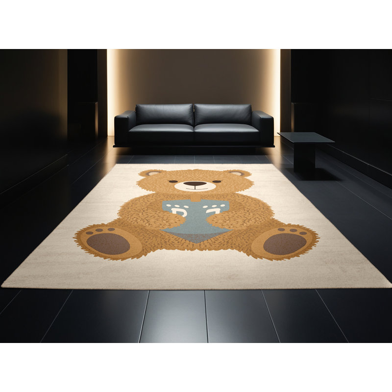 Tapis abstrait moderne et contemporain lavable à la machine à motif de Hanoukka beige - reliure beige, 2 x 3
