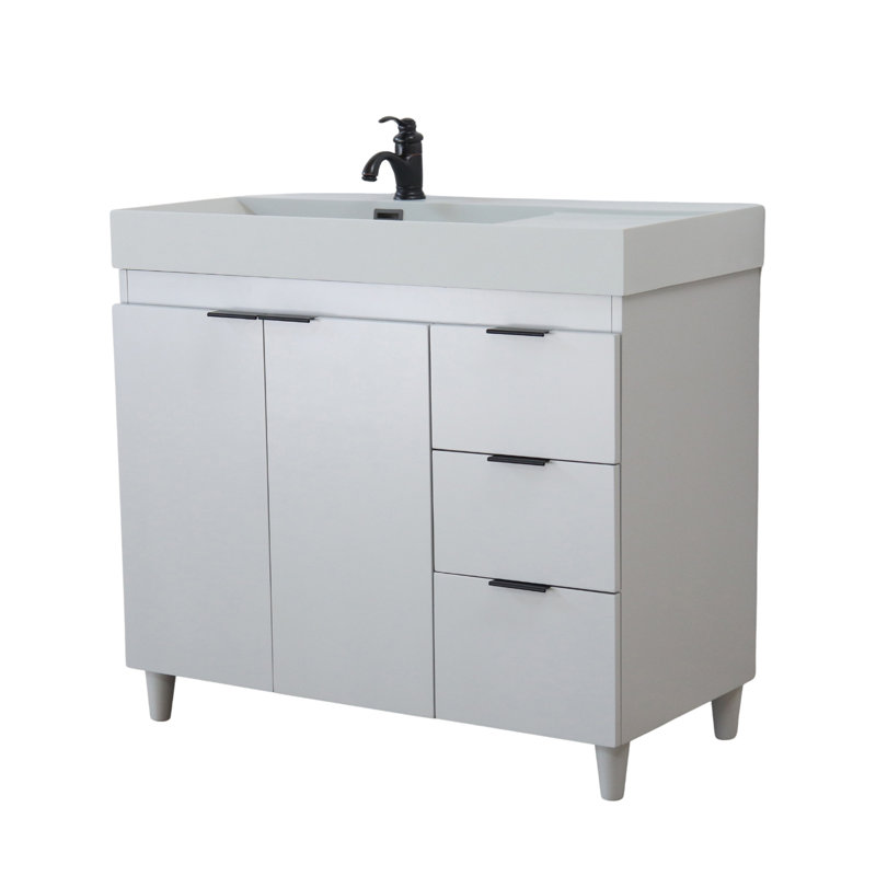Meuble-lavabo simple 39,37 po avec comptoir en granite, Gris clair, Gris français
