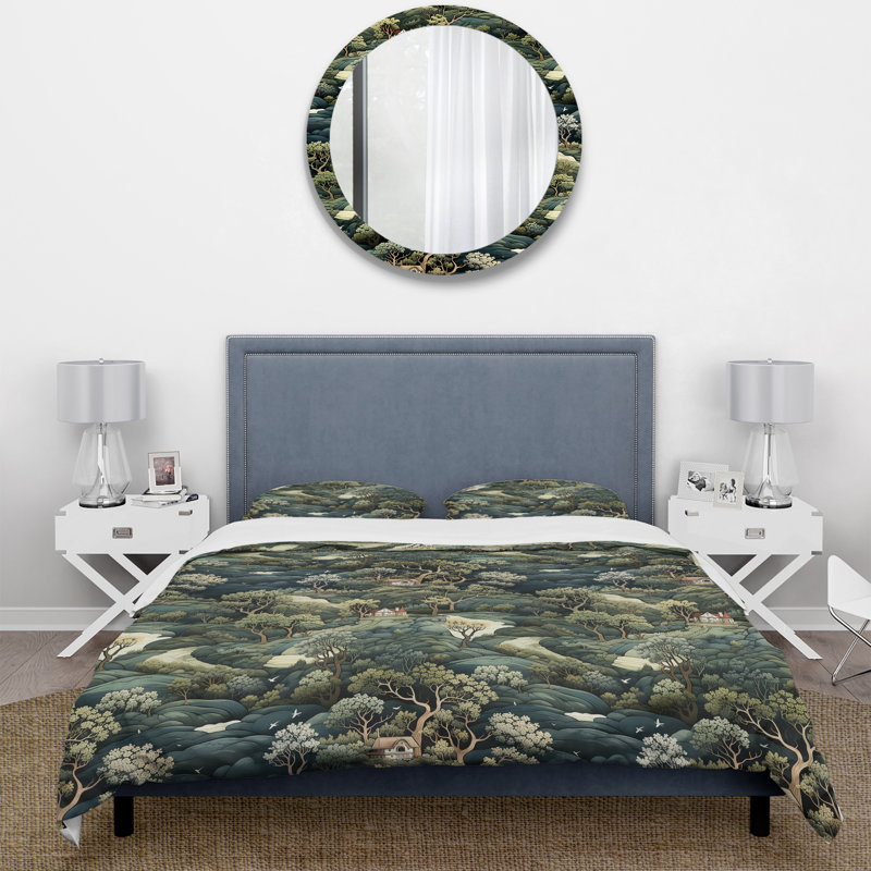 Serife Forest Woods Moody Patterns I - Ensemble de housse de couette botanique - Polyester en microfibre
