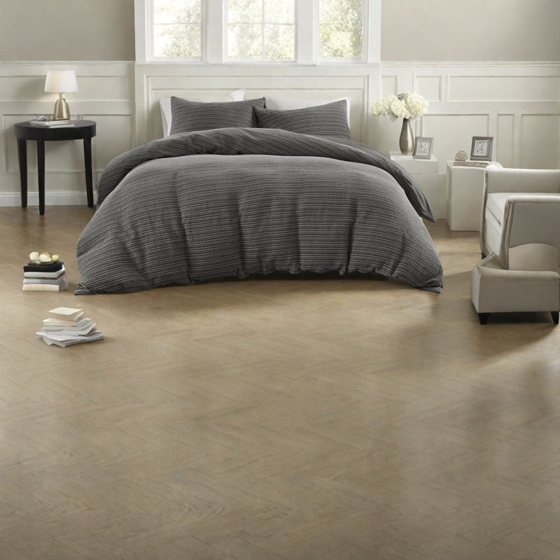 Ensemble de literie en coton gaufré Timeless, double / grand, gris anthracite