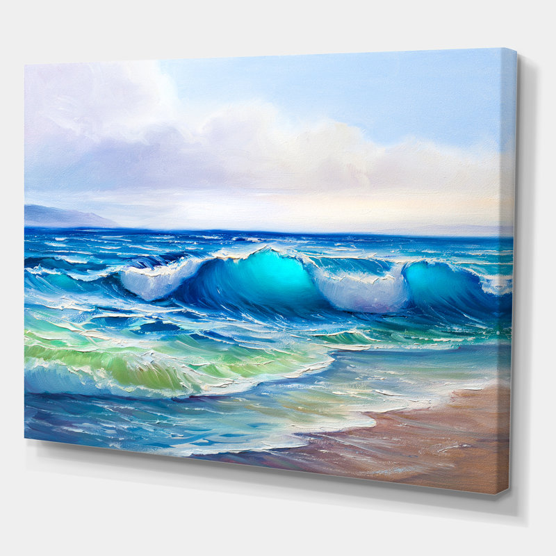 Seascape With Sunlight Catching A Wave - Painting on Canvas, Wrapped Canvas, 24" H x 32" W x 1" D