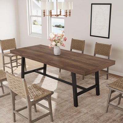 63"-83" Extendable Industrial Dining Table for 6-8 - Rectangular Table with Heavy-Duty Metal Frame, for Dining Room, Kitchen & Parties