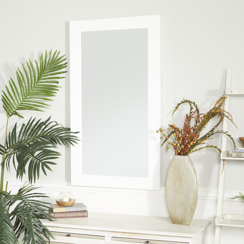 Wooden Minimalistic Rectangle Wall Mirror, 42" x 24", White