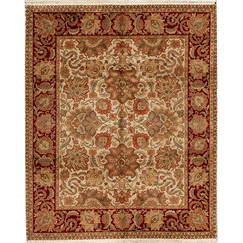 Tapis ivoire et rouge noué à la main de haute qualité