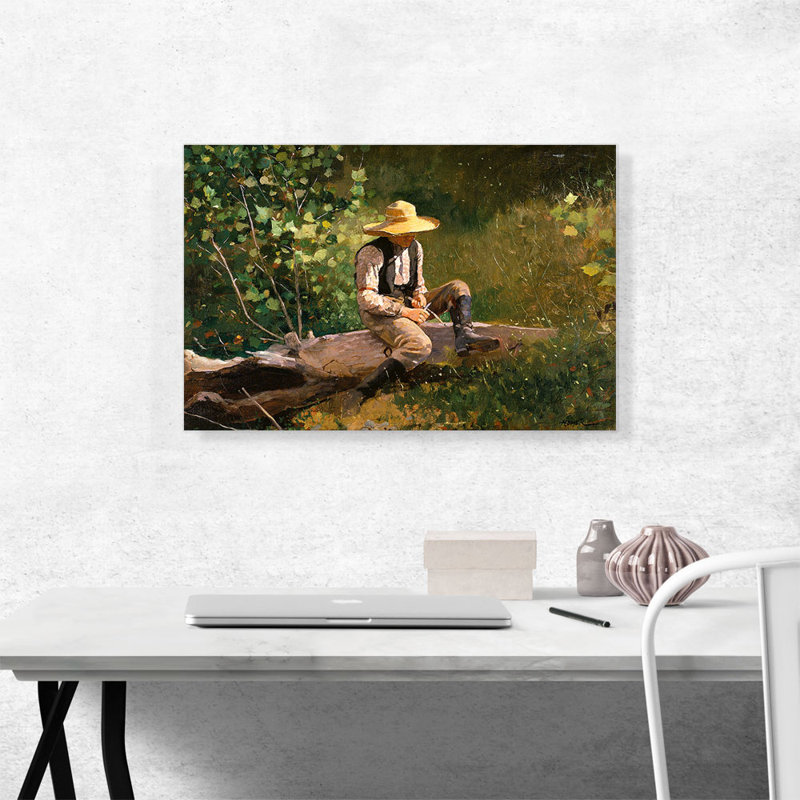 " The Whittling Boy 1873 " by Winslow Homer Painting Print, 18" H x 26" W x 1.5" D