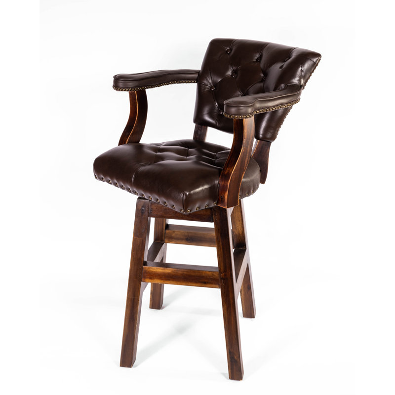 Trophy Swivel Upholstered Stool with Solid Wood Frame, Brown, Counter Stool (26" Seat Height)