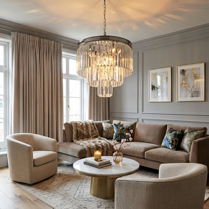 Lustre unique à 7 lumières avec accents de cristal Hallum, Chrome
