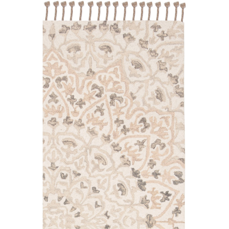 Jahiem Floral Handwoven Wool Area Rug in Ivory/Taupe, Square 6'