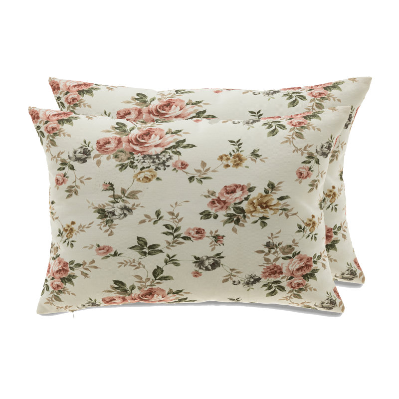 Coussin rectangulaire en polyester Florence, Rose / Brun / Vert, Pas de bourre
