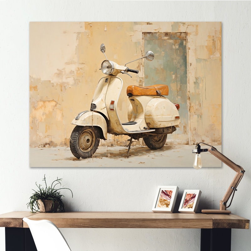 Vintage Scooter Adventures sur impression sur toile, Toile tendue, H 16 po x l 32 po x P 1 po