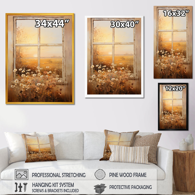 Art floral rétro sur les prairies, vue de fenêtre 5 - prairie, Toile tendue, H 40 po x l 30 po