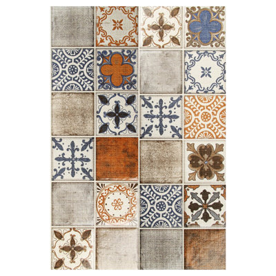 Tapis beige / bleu rectangulaire en polypropylène tissé à plat à la machine