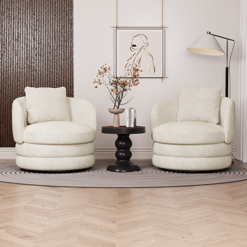 Fauteuil demi-tonneau pivotant en chenille Modern (ensemble de 2), Beige
