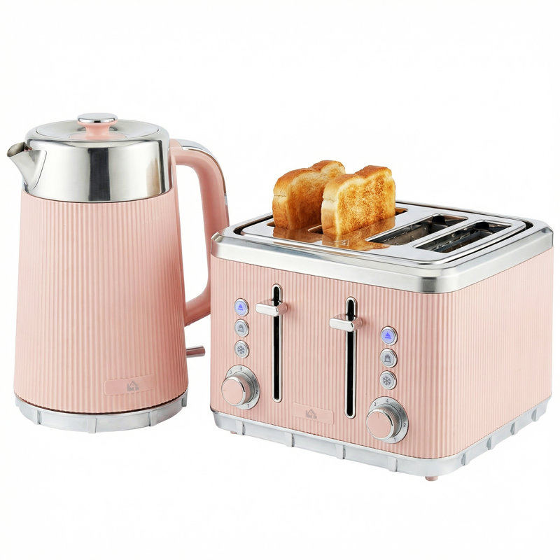 HOMCOM 1.7L 3000W Rapid Boil Kettle and 4 Slice Toaster Set, Pink