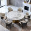 Table de cuisine ronde 59 po 59 po, paresseux à 360 degrés, pierre frittée résistante aux taches et aux chocs, luxe américain, 8 places, table de salle à manger blanc doré avec plateau tournant en pierre, espace compact, design,