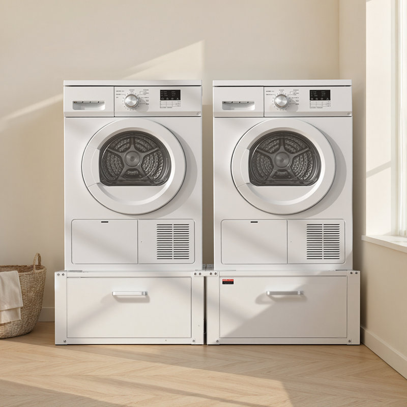 Laundry Pedestal, 14 in Height, Washer and Dryer Pedestals with Drawer, 700 lbs Weight Load Capacity, Non-Slip Feet, Heavy-duty Steel Washing Machine Stand Universal Fit, White
