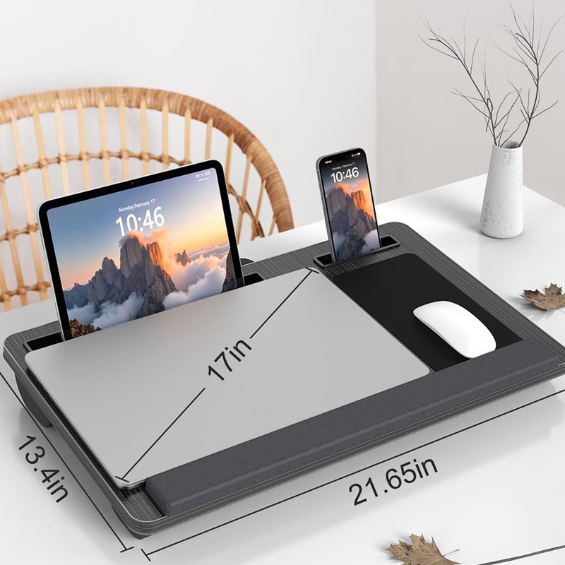 Lap Desk With Wrist Rest Mouse Pad, Portable Laptop Tray For Bed Sofa, Large Laptop Stand With Mouse Pad Phone Holder