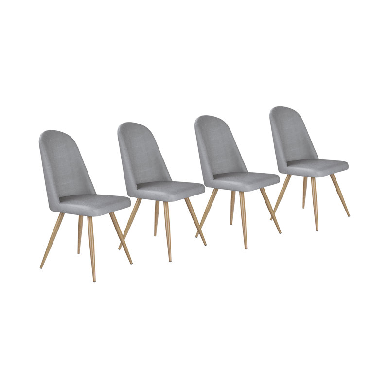 Mira Luna 114.3cm H Tufted Genuine Leather Upholstered Side Chair, Grey/Honey Oak